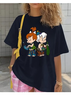 Touz Yıkamalı Çakıl Bambam Baskılı Oversize Vintage Tshirt