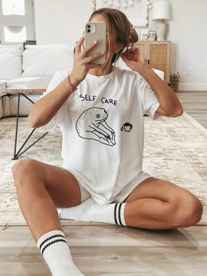Touz Self Care Baskılı Unisex Oversize T-Shirt