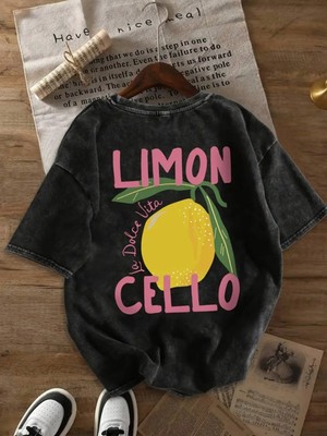Touz Limon Cello Baskılı Unisex Oversize T-Shirt