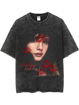 Touz Yıkamalı Lana Del Rey  Baskılı Unisex Oversize Vintage T-Shirt