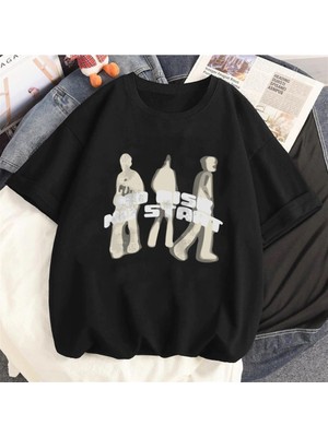 Touz No Rise No Start Baskılı Siyah Unisex Oversize T-Shirt