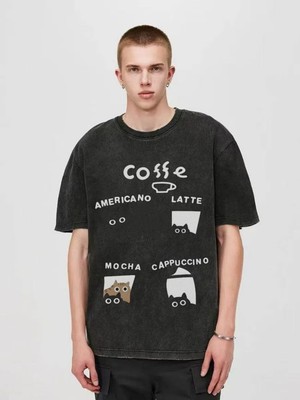 Touz Coffee Baskılı Yıkamalı Vintage Unisex Oversize T-Shirt