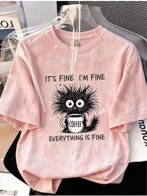 Touz I Said I'm Fine Baskılı Yıkamalı Vintage Unisex Oversize T-Shirt