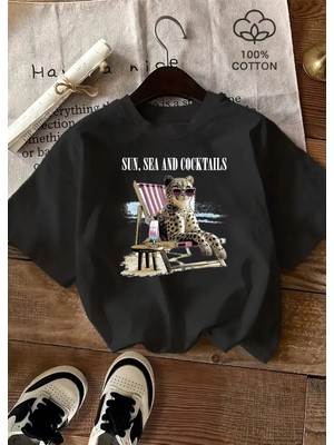 Touz Sun, Sea And Cocktails Baskılı Unisex Oversize T-Shirt