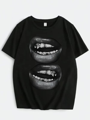 Touz Two Lips Baskılı Unisex Oversize T-Shirt