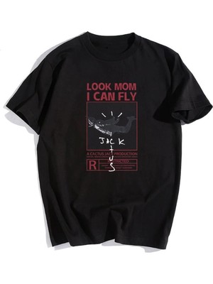 Touz 'look Mom I Can Fly' Siyah Unisex Oversize T-Shirt