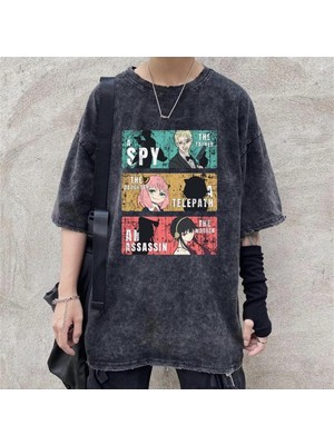 Touz Yıkamalı Triple Anime Kolaj Unisex Eskitme T-Shirt