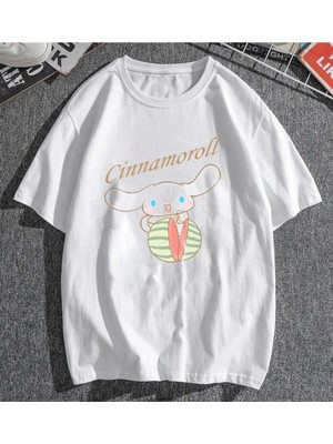 Touz Haraju Cinnamoroll & Watermelon Beyaz Unisex Oversize T-Shirt
