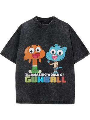 Touz Gumball Baskılı Unisex Yıkamalı Vintage Oversize T-Shirt