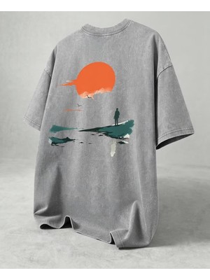 Touz Culture Alone Baskılı Yıkamalı Vintage Unisex Oversize T-Shirt