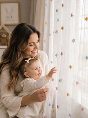 Perdenin Adresi Renkli Ponpon Tül, Çocuk & Bebek Odası, Foldet Keten, Ponpon Detaylı Pileli Tül