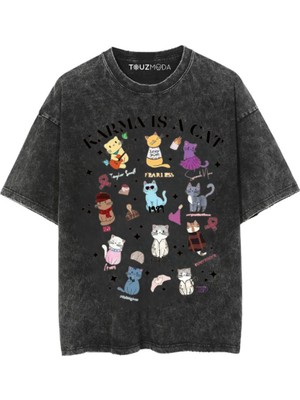 Touz Karma Is Cat Baskılı Unisex Oversize  T-Shirt