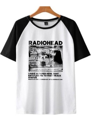 Touz Radiohead Baskılı Raglan Sleeve Beyaz Unisex Oversize T-Shirt
