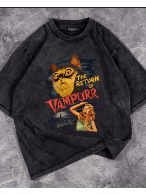 Touz Yıkamalı The Return Of Vampurr Baskılı Unisex Oversize Eskitme T-Shirt