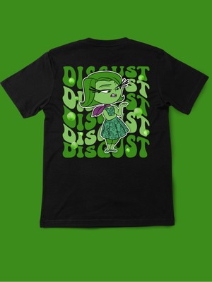 Touz Ters Yüz Karakterler Ön Arka Baskı Siyah Unisex T-Shirt