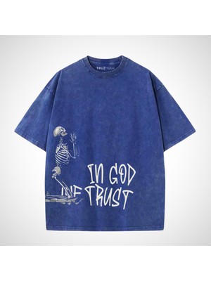 Touz Yıkamalı In God The Trust Oversize Vintage T-Shirt