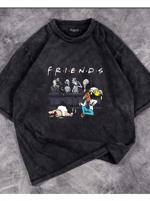 Touz Yıkamalı Friends Baskılı Unisex Oversize Vintage Eskitme T-Shirt