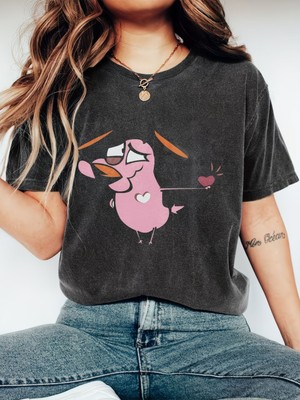 Touz Courage The Cowardly Dog Baskılı Unisex Yıkamalı Vintage Oversize T-Shirt