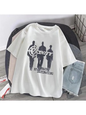 Touz Vicinity Baskılı Beyaz Unisex Oversize T-Shirt