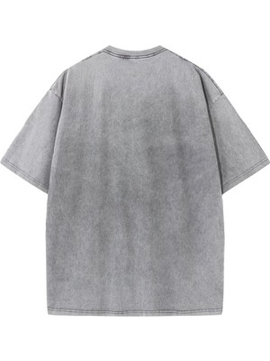 Touz Bat Man Baskılı Yıkamalı Vintage Unisex Oversize T-Shirt