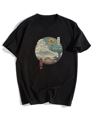 Touz Neighbor's Ukiyo-E Siyah Unisex Oversize T-Shirt