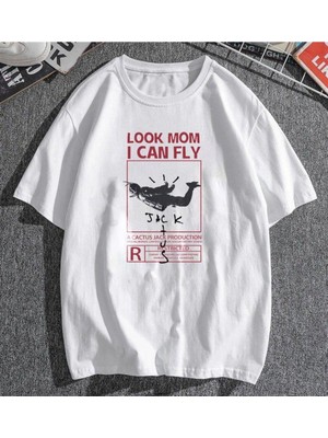 Touz Votınıty 'look Mom I Can Fly' Beyaz Unisex Oversize T-Shirt