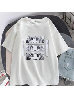Touz Triple Anya Forger Baskılı Beyaz Unisex Oversize T-Shirt
