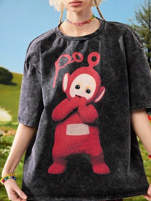 Touz Vintage Teletubbies Graphic Yıkamalı Oversize T-Shirt