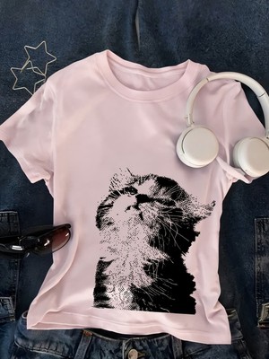 Touz Kemer Boy Retro Cute Cat's Crop Bluz