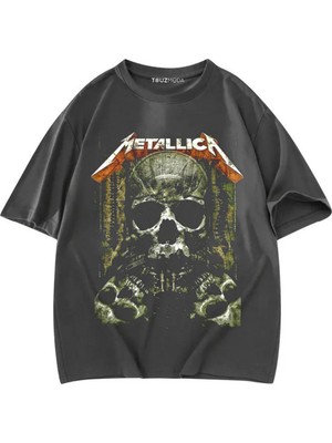 Touz Rock Serisi Metallica Skull Baskılı Unisex Oversize  T-Shirt
