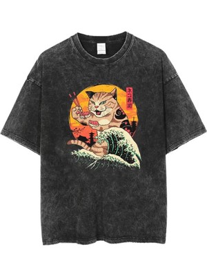 Touz Yıkamalı Artist Cat Unisex Eskitme T-Shirt