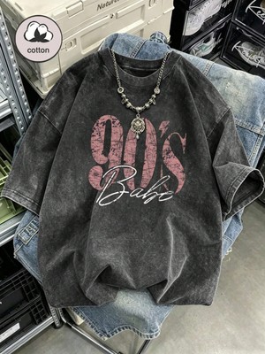 Touz 90' Baby Baskılı Yıkamalı Vintage Unisex Oversize T-Shirt