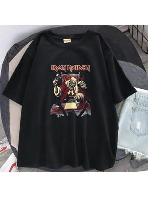 Touz Eysa Rock Serisi Iron Maiden Skull Siyah Unisex Oversize T-Shirt