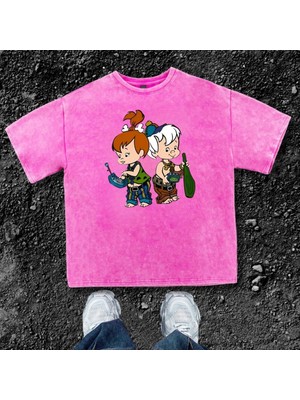 Touz Yıkamalı Çakıl Bambam Baskılı Oversize Vintage Tshirt