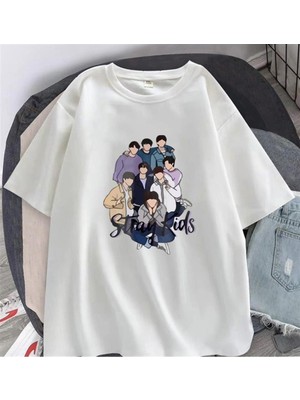 Touz Stray Kids Artists Baskılı Beyaz Unisex Oversize T-Shirt