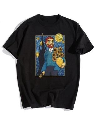 Touz Van Gogh Starry Night Siyah Unisex Oversize T-Shirt