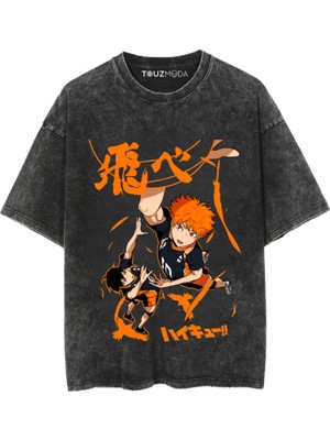 Touz Anime Karasuno Haikyuu Baskılı Unisex Oversize  T-Shirt