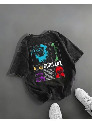 Touz Gorillaz Baskılı Yıkamalı Vintage Unisex Oversize T-Shirt
