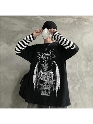 Touz Gothic Devil Unisex Siyah Oversize Uzun Kollu T-Shirt