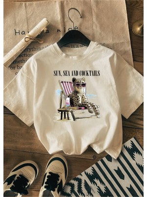 Touz Sun, Sea And Cocktails Baskılı Unisex Oversize T-Shirt
