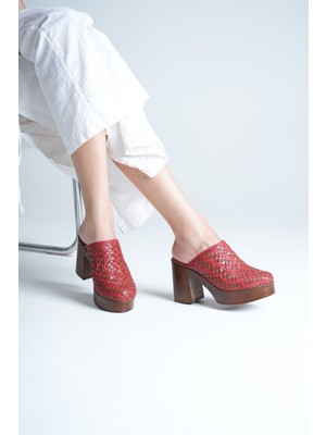 Analin Shoes Kadın Hakiki Deri Platform Topuklu Örgülü Terlik