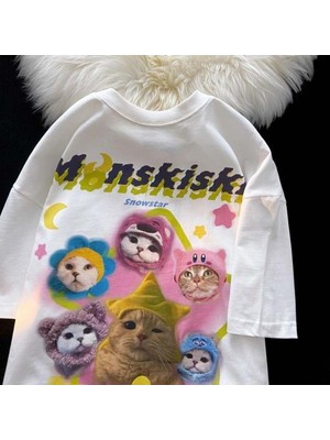 Touz Cute Cat Baskılı Oversize T-Shirt