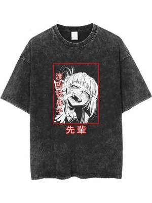 Touz Satu Moda & Yıkamalı Himiko Toga Unisex Eskitme T-Shirt