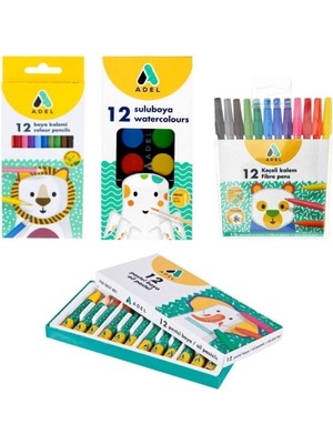 Adel 4 Lü Boya Kırtasiye Seti (Kuru+Sulu+Pastel+Keçeli)