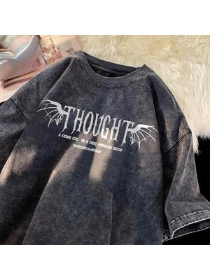 Touz Yıkamalı Streetwear Rose Baskılı Unisex Oversize Vintage T-Shirt