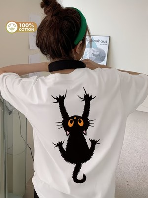 Touz Crazy Cat Baskılı Unisex Oversize T-Shirt