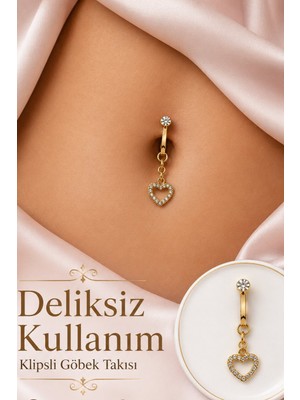 Sacce Scarves & Accessories Delik Gerektirmeyen Kalp Figürlü Sıkıştırmalı Göbek Piercingi Mıknatıslı