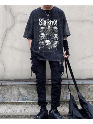 Touz Rock Serisi Yıkamalı Slipknot Eskitme Unisex T-Shirt