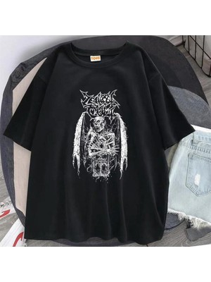 Touz Gothic Devil Baskılı Siyah Unisex Oversize T-Shirt
