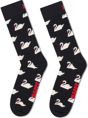 Happy Socks Kadın Siyah Kuğu Desenli Pamuklu Çorap P003175